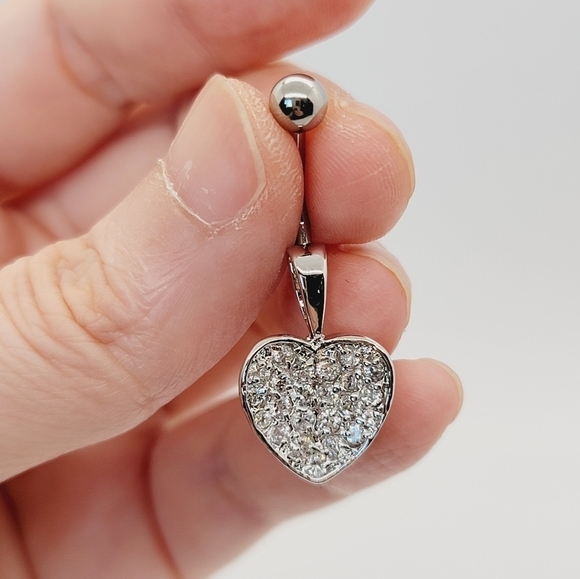 New Sterling Silver Heart CZ Belly Button Navel Ring - Picture 2 of 4